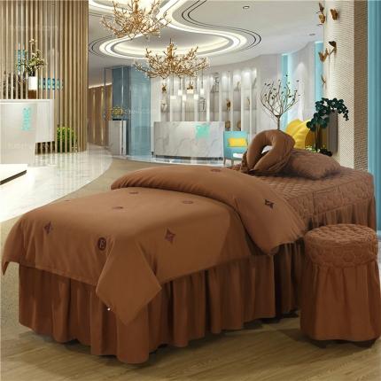 乐逸家纺 美容院小清新磨毛绣花美容床罩按摩床 LOVE-咖