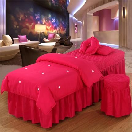 乐逸家纺 美容院小清新磨毛绣花美容床罩按摩床 爱心-玫红