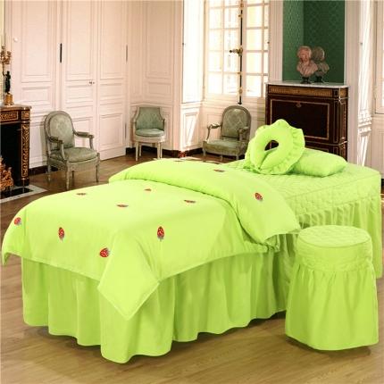 乐逸家纺 美容院小清新磨毛绣花美容床罩按摩床 草莓-果绿