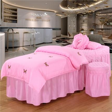 乐逸家纺 美容院小清新磨毛绣花美容床罩按摩床 蝴蝶-粉