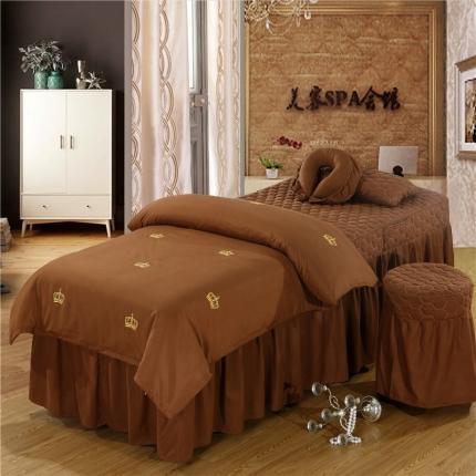 乐逸家纺 美容院小清新磨毛绣花美容床罩按摩床 皇冠-咖