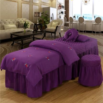 乐逸家纺 美容院小清新磨毛绣花美容床罩按摩床 梅花-深紫