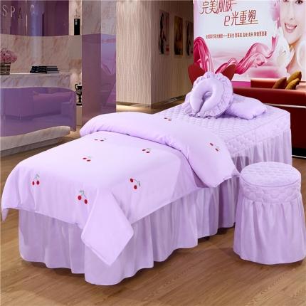 乐逸家纺 美容院小清新磨毛绣花美容床罩按摩床 樱桃-浅紫