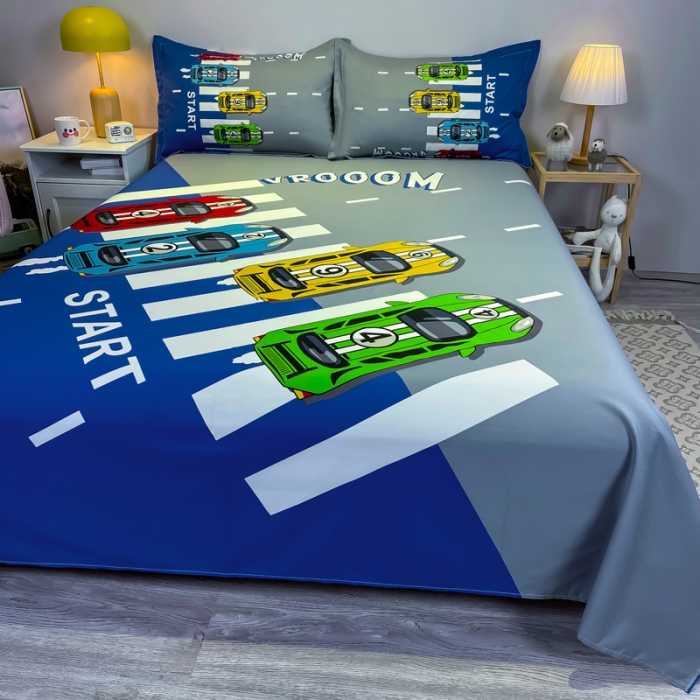 91家纺网 家纺一手货源 找家纺 金爱家 2021新款全棉大版单品床单 疯狂赛车