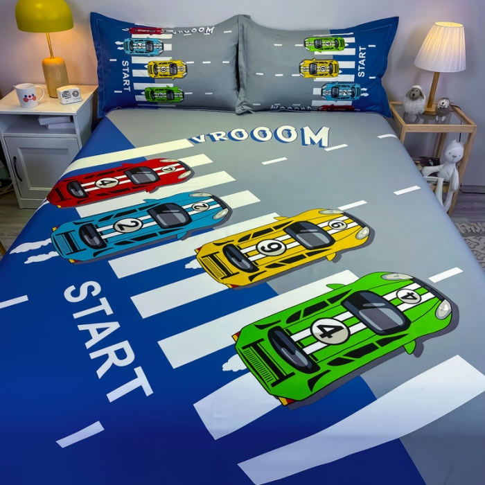 91家纺网 家纺一手货源 找家纺 金爱家 2021新款全棉大版单品床单 疯狂赛车