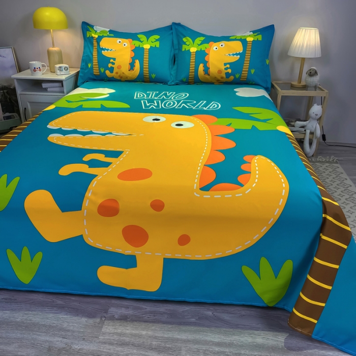 91家纺网 家纺一手货源 找家纺 金爱家 2021新款全棉大版单品床单 恐龙世界