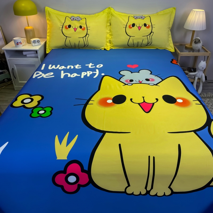 91家纺网 家纺一手货源 找家纺 金爱家 2021新款全棉大版单品床单 萌咪