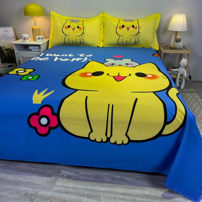 91家纺网 家纺一手货源 找家纺 金爱家 2021新款全棉大版单品床单 萌咪