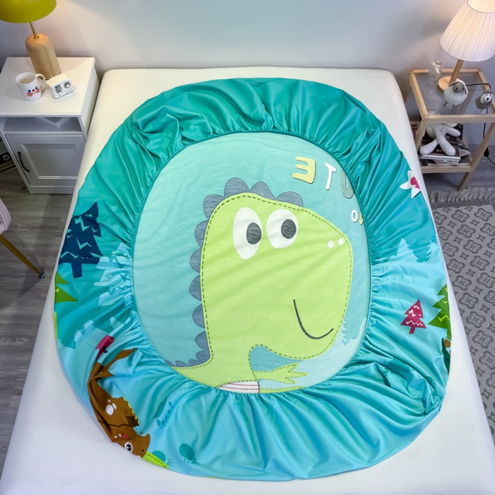 91家纺网 家纺一手货源 找家纺 金爱家 2021新款全棉大版单品床笠 恐龙-绿