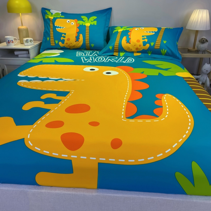 91家纺网 家纺一手货源 找家纺 金爱家 2021新款全棉大版单品床笠 恐龙世界