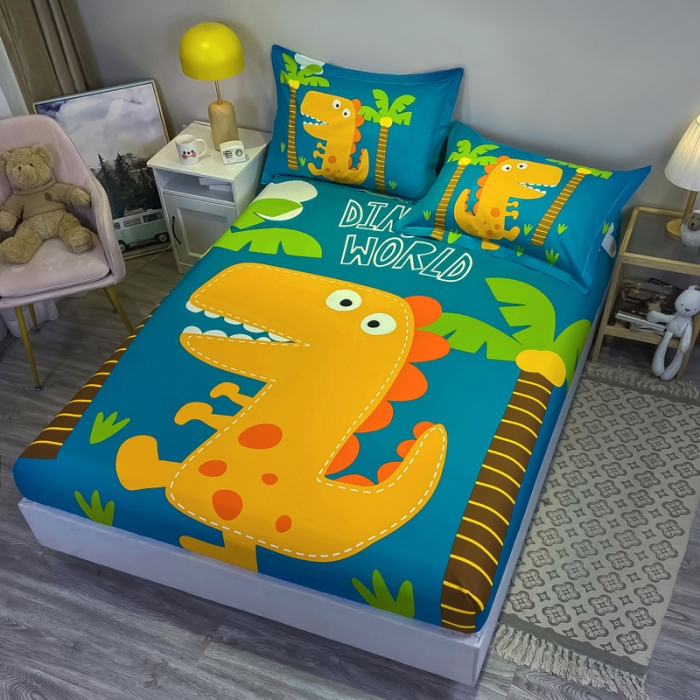 91家纺网 家纺一手货源 找家纺 金爱家 2021新款全棉大版单品床笠 恐龙世界