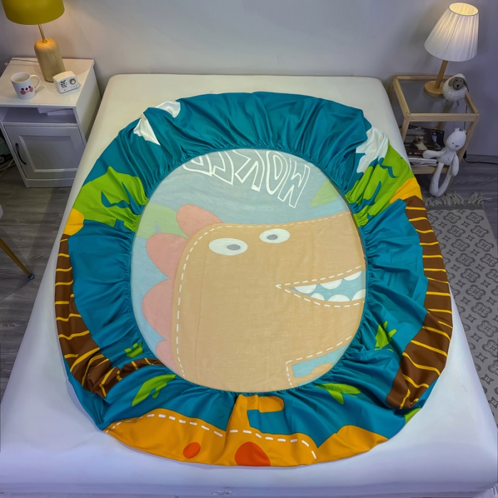 91家纺网 家纺一手货源 找家纺 金爱家 2021新款全棉大版单品床笠 恐龙世界