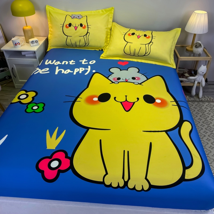 91家纺网 家纺一手货源 找家纺 金爱家 2021新款全棉大版单品床笠 萌咪