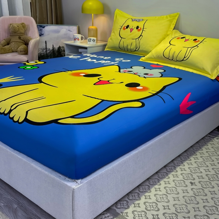 91家纺网 家纺一手货源 找家纺 金爱家 2021新款全棉大版单品床笠 萌咪