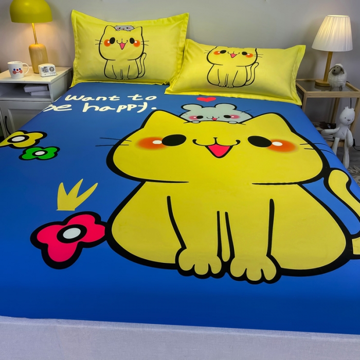 91家纺网 家纺一手货源 找家纺 金爱家 2021新款全棉大版单品床笠 萌咪