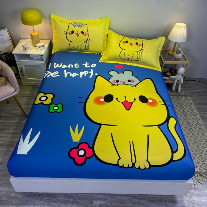 91家纺网 家纺一手货源 找家纺 金爱家 2021新款全棉大版单品床笠 萌咪