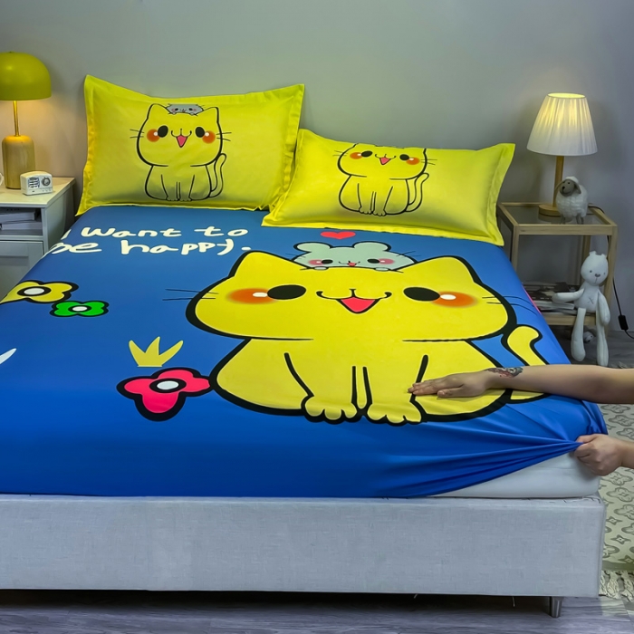 91家纺网 家纺一手货源 找家纺 金爱家 2021新款全棉大版单品床笠 萌咪