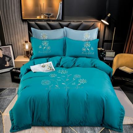 91家纺网 家纺一手货源 找家纺 玖玖爱 2021新款婴儿绒四件套蒲公英系列 水墨蓝