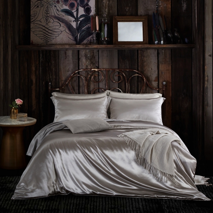 91家纺网 家纺一手货源 找家纺 雅韵诗真丝馆 2023新款真丝被套 鸽子灰