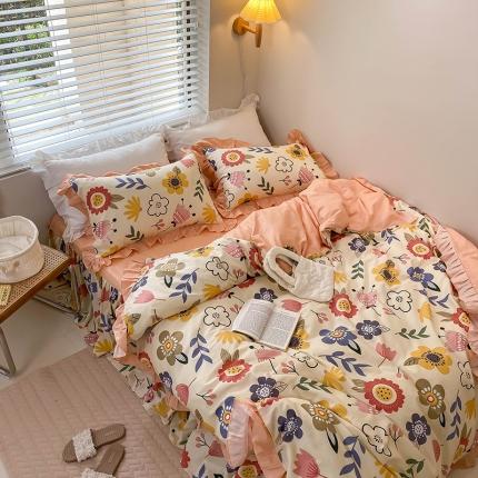 91家纺网 家纺一手货源 找家纺 （总）绵庭家纺 2024新款全棉喷气床裙款四件套