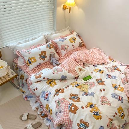 91家纺网 家纺一手货源 找家纺 （总）绵庭家纺 2024新款全棉喷气床裙款四件套