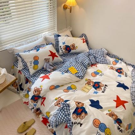 91家纺网 家纺一手货源 找家纺 （总）绵庭家纺 2024新款全棉喷气床裙款四件套