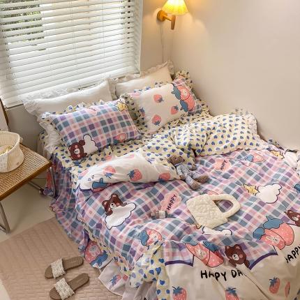 91家纺网 家纺一手货源 找家纺 （总）绵庭家纺 2024新款全棉喷气床裙款四件套