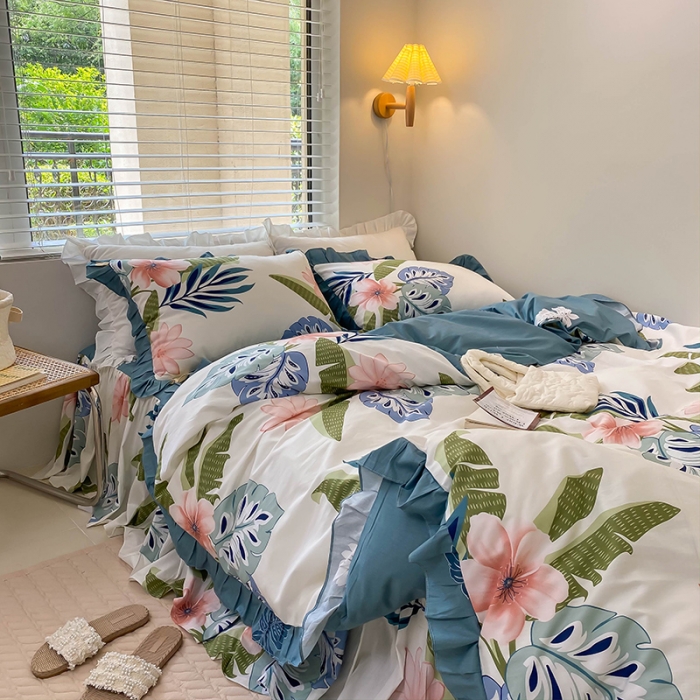 91家纺网 家纺一手货源 找家纺 （总）绵庭家纺 2024新款全棉喷气床裙款四件套