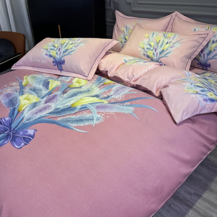 91家纺网 家纺一手货源 找家纺 金爱家 2021新款大版磨毛花卉系列四件套 初见-粉