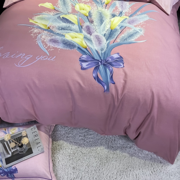 91家纺网 家纺一手货源 找家纺 金爱家 2021新款大版磨毛花卉系列四件套 初见-粉