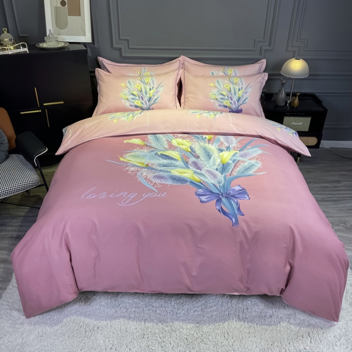 91家纺网 家纺一手货源 找家纺 金爱家 2021新款大版磨毛花卉系列四件套 初见-粉