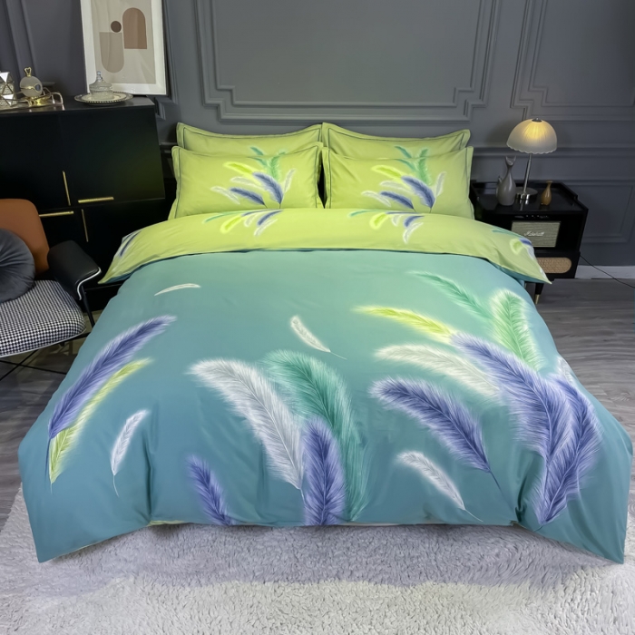 91家纺网 家纺一手货源 找家纺 金爱家 2021新款大版磨毛花卉系列四件套 冬之韵-绿