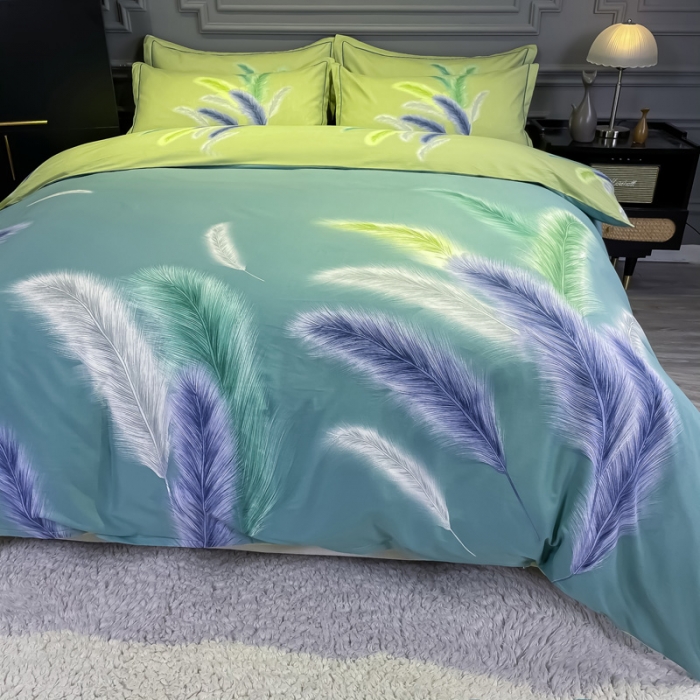 91家纺网 家纺一手货源 找家纺 金爱家 2021新款大版磨毛花卉系列四件套 冬之韵-绿