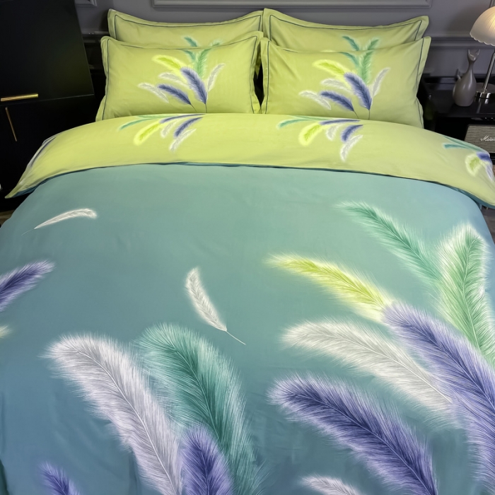 91家纺网 家纺一手货源 找家纺 金爱家 2021新款大版磨毛花卉系列四件套 冬之韵-绿