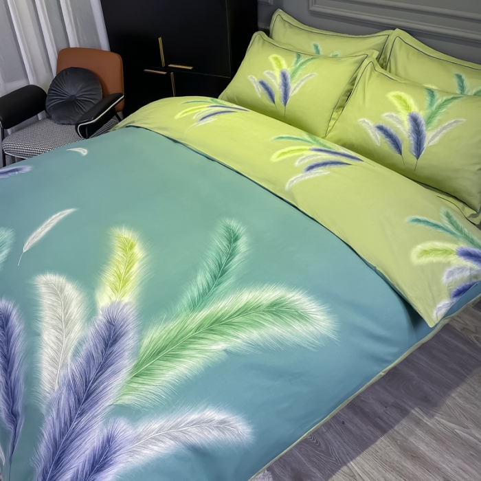 91家纺网 家纺一手货源 找家纺 金爱家 2021新款大版磨毛花卉系列四件套 冬之韵-绿