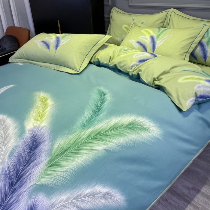 91家纺网 家纺一手货源 找家纺 金爱家 2021新款大版磨毛花卉系列四件套 冬之韵-绿