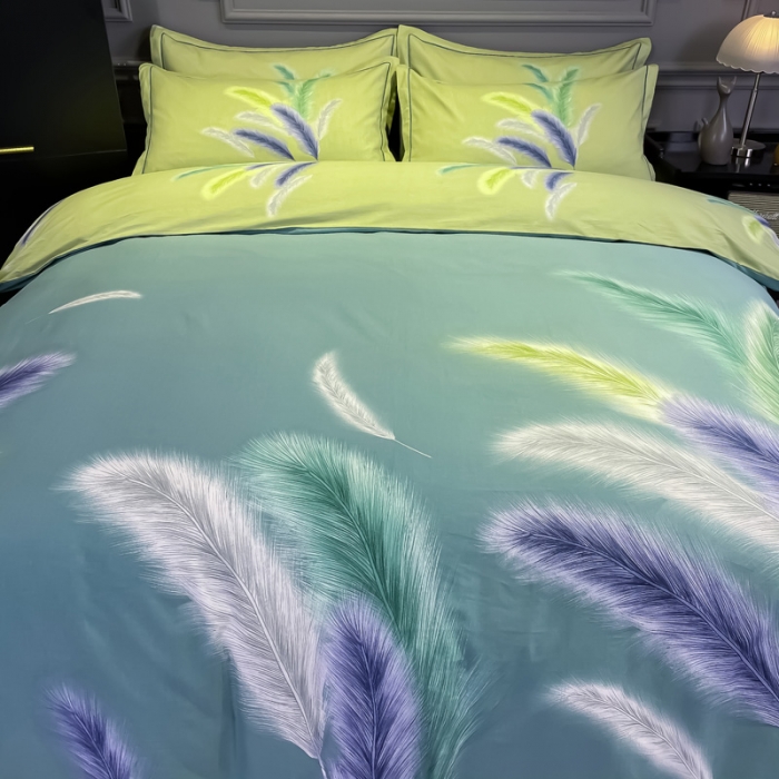 91家纺网 家纺一手货源 找家纺 金爱家 2021新款大版磨毛花卉系列四件套 冬之韵-绿