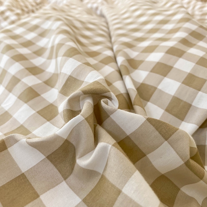 91家纺网 家纺一手货源 找家纺 绵庭家纺 2024新款全棉喷气床裙款四件套 卡其小格