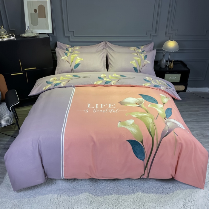 91家纺网 家纺一手货源 找家纺 金爱家 2021新款大版磨毛花卉系列四件套 花妍