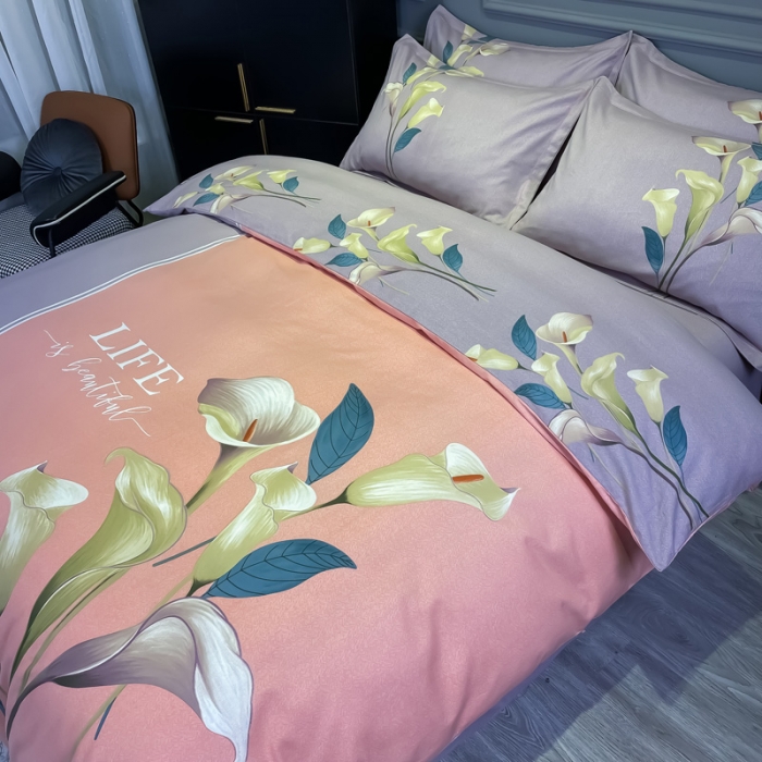 91家纺网 家纺一手货源 找家纺 金爱家 2021新款大版磨毛花卉系列四件套 花妍