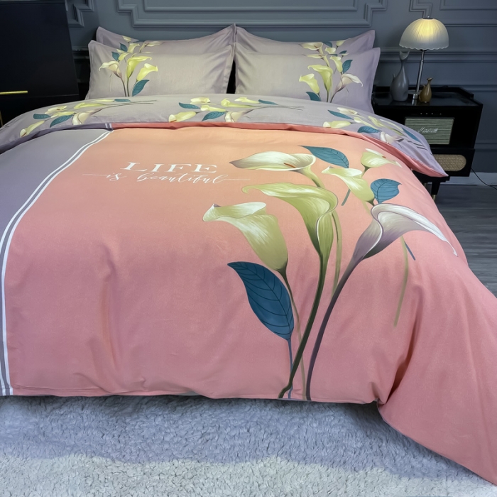 91家纺网 家纺一手货源 找家纺 金爱家 2021新款大版磨毛花卉系列四件套 花妍