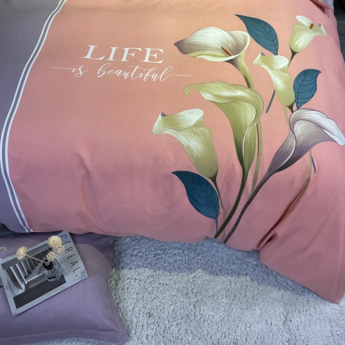 91家纺网 家纺一手货源 找家纺 金爱家 2021新款大版磨毛花卉系列四件套 花妍