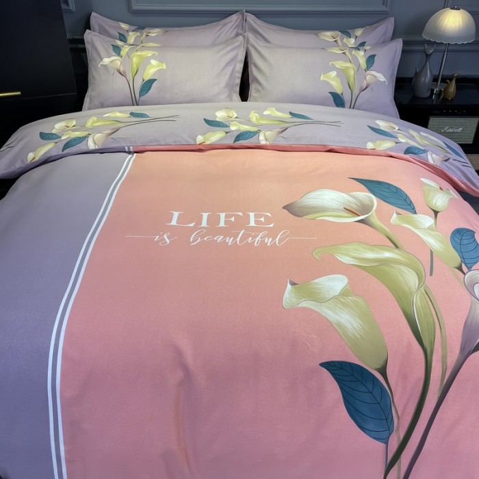 91家纺网 家纺一手货源 找家纺 金爱家 2021新款大版磨毛花卉系列四件套 花妍