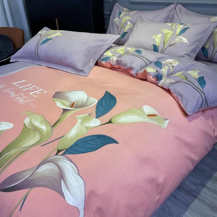 91家纺网 家纺一手货源 找家纺 金爱家 2021新款大版磨毛花卉系列四件套 花妍