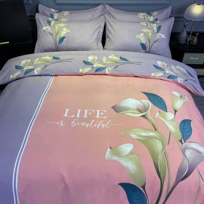 91家纺网 家纺一手货源 找家纺 金爱家 2021新款大版磨毛花卉系列四件套 花妍