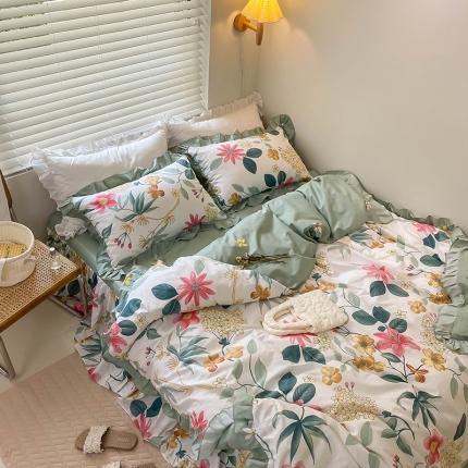 绵庭家纺 2024新款全棉喷气床裙款四件套 漫歌雅韵