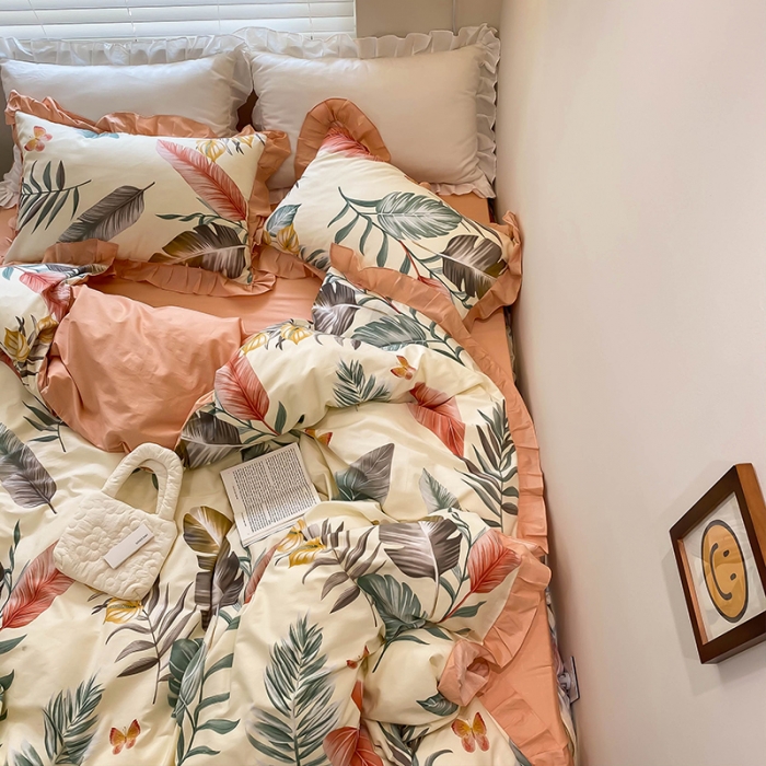 91家纺网 家纺一手货源 找家纺 绵庭家纺 2024新款全棉喷气床裙款四件套 梦田