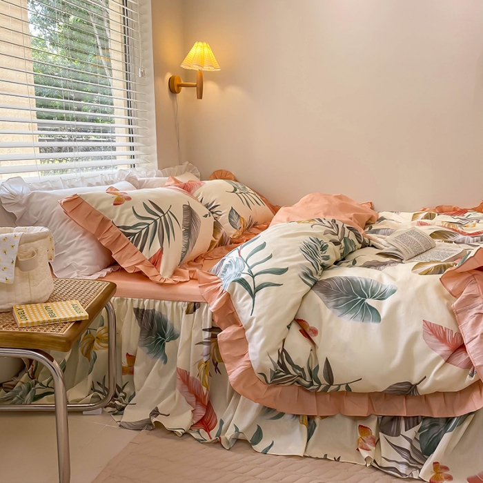 91家纺网 家纺一手货源 找家纺 绵庭家纺 2024新款全棉喷气床裙款四件套 梦田