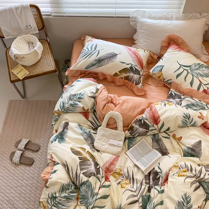 91家纺网 家纺一手货源 找家纺 绵庭家纺 2024新款全棉喷气床裙款四件套 梦田