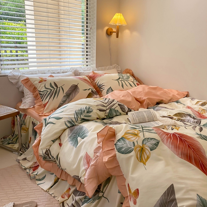 91家纺网 家纺一手货源 找家纺 绵庭家纺 2024新款全棉喷气床裙款四件套 梦田